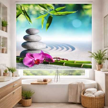 Estor Enrollable Baño Zen con Bambú y Piedras | A Medida – Estores Iroa