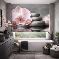 Estor Enrollable Baño Zen con Orquídea Rosa | Decoración Spa Moderna