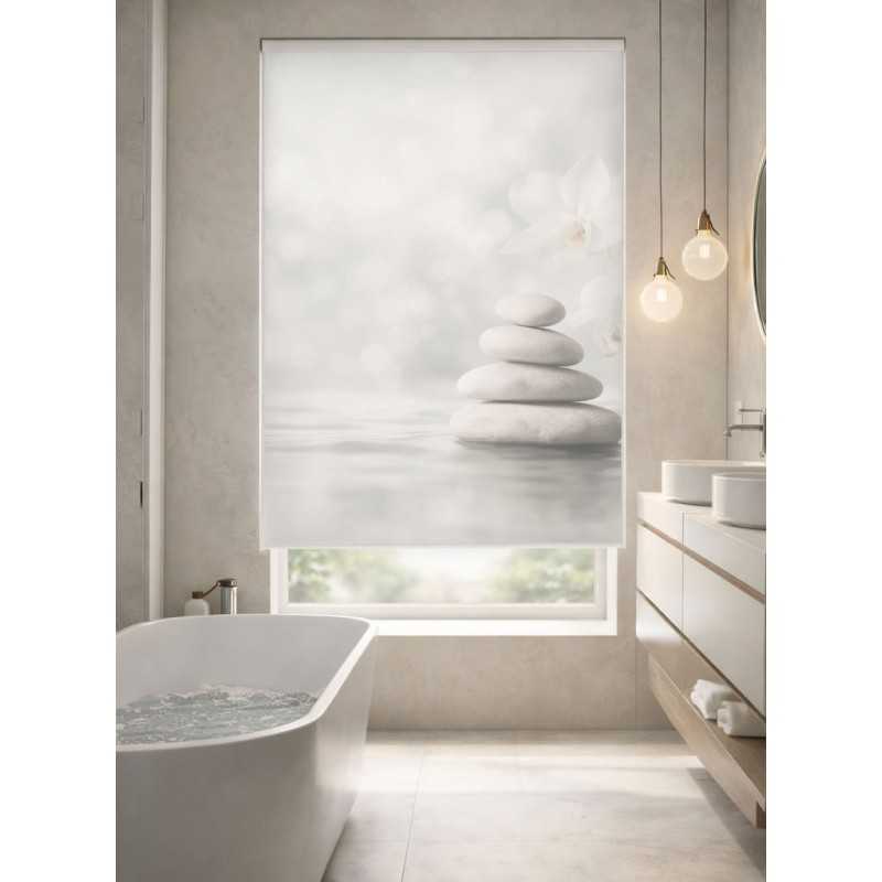 Estor Enrollable de Baño Spa Zen a Medida | Diseño Natura Piedras Blancas | Estores Iroa