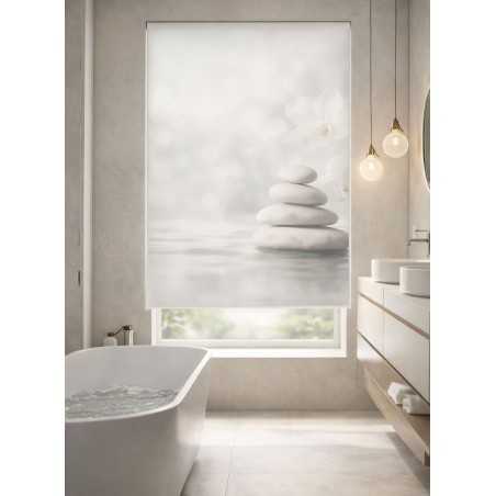 Estor Enrollable de Baño Spa Zen a Medida | Diseño Natura Piedras Blancas | Estores Iroa