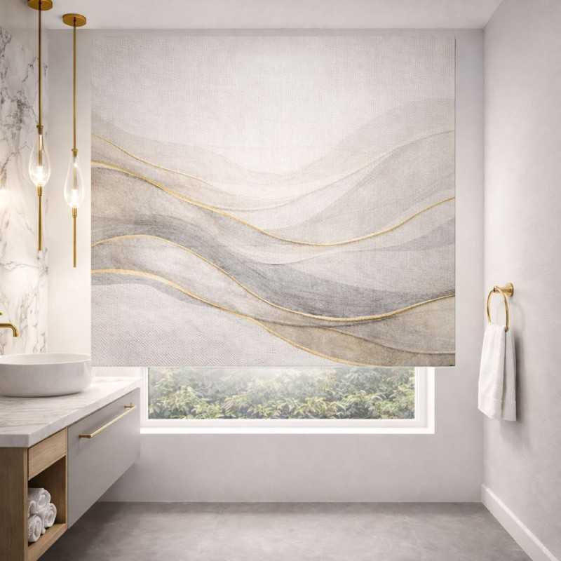 Estor Enrollable de Baño Aura Stone | Diseño Abstracto Beige y Gris | Estores Iroa