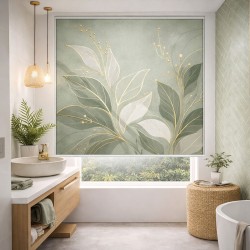 Estor Enrollable de Baño Botánico Verde Salvia con Dorado | Estores Iroa
