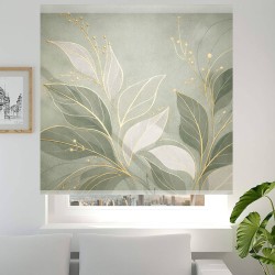 Estor Enrollable de Baño Botánico Verde Salvia con Dorado | Estores Iroa