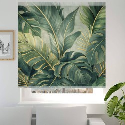 Estor Enrollable de Baño Tropical Verde con Dorado | Estores Iroa