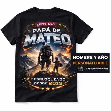 Camiseta Papá Level Max personalizada con nombre y año | Regalo original