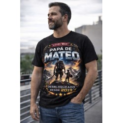 Camiseta Papá Level Max personalizada con nombre y año | Regalo original