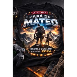 Camiseta Papá Level Max personalizada con nombre y año | Regalo original