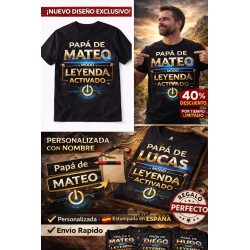 Camiseta Papá de Mateo Personalizada – Modo Leyenda Activado | Regalo Original
