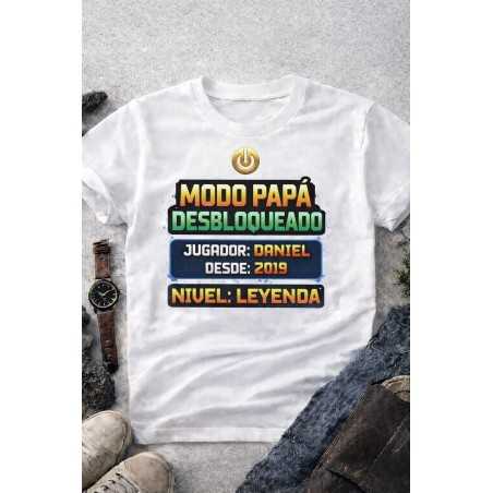 Camiseta Modo Papá Desbloqueado Personalizada | Nombre y Año