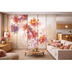 Panel Japonés Floral Moderno Translúcido | Cortina Japonesa Salón