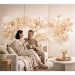 Panel japonés a medida Elegance Gold | Panel japonés moderno beige y dorado para salón