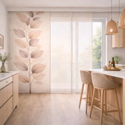 Panel japonés a medida beige hojas | Panel japonés translúcido para ventanal corredero