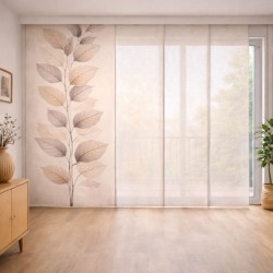 Panel japonés a medida beige hojas | Panel japonés translúcido para ventanal corredero