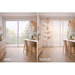 Panel japonés a medida beige hojas | Panel japonés translúcido para ventanal corredero