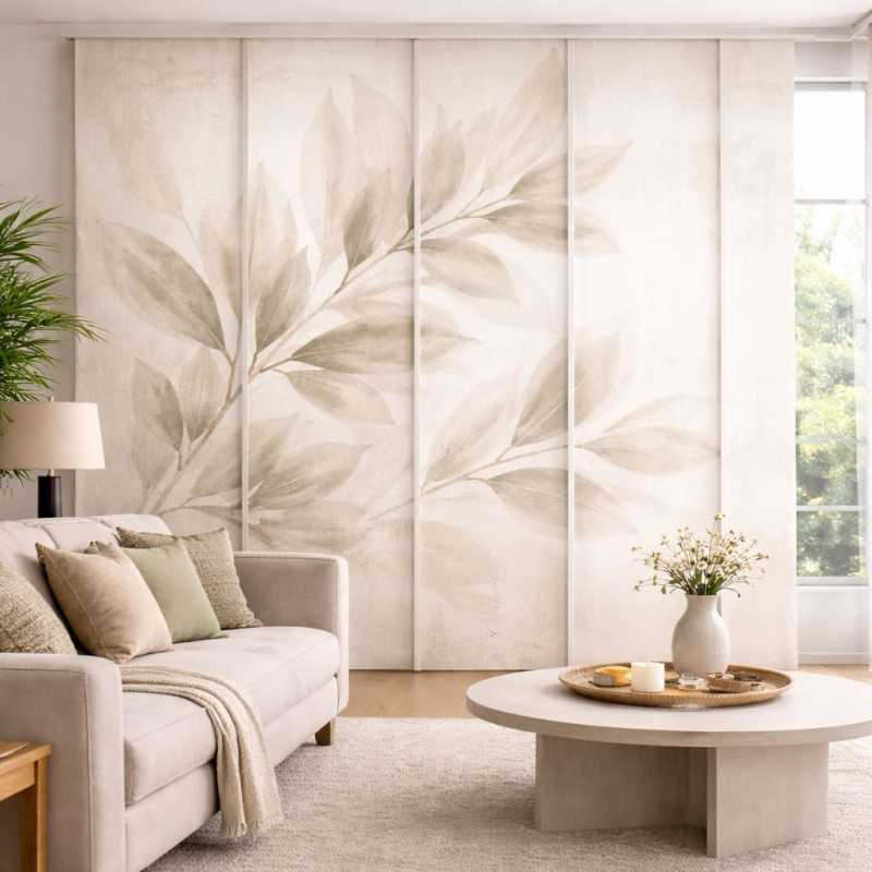 Panel Japonés a Medida Beige Hojas Moderno – Modelo Senda- Estores Iroa