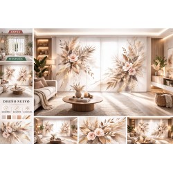 Panel japonés floral beige a medida | Cortinas japonesas modernas Aura | Estores Iroa