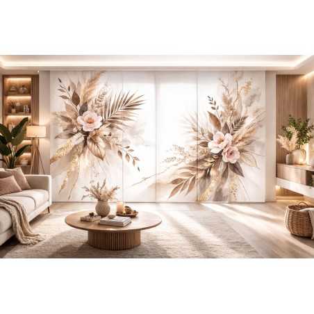Panel japonés floral beige a medida | Cortinas japonesas modernas Aura | Estores Iroa