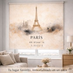 Estor Enrollable París Personalizado con Coordenadas | Estor Decorativo Torre Eiffel | Estores Iroa