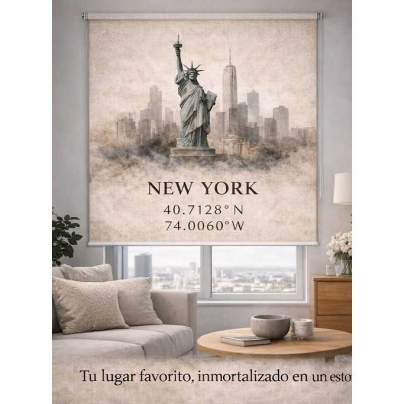 Estor Nueva York Personalizado con Coordenadas | Estor Enrollable Decorativo | Estores Iroa