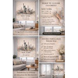 Estor Nueva York Personalizado con Coordenadas | Estor Enrollable Decorativo | Estores Iroa