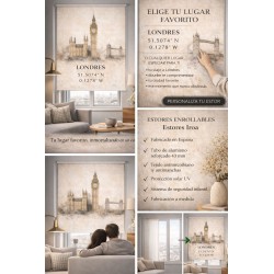 Estor Londres Personalizado con Coordenadas | Estor Enrollable Decorativo | Estores Iroa