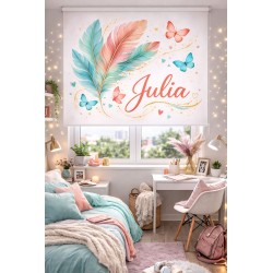 Estor personalizado con nombre | Estor juvenil plumas y mariposas