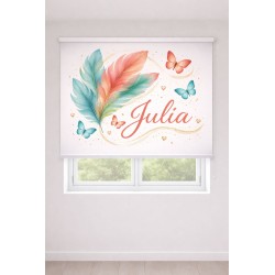 Estor personalizado con nombre | Estor juvenil plumas y mariposas