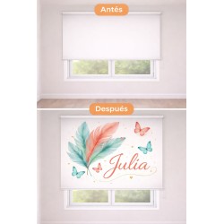 Estor personalizado con nombre | Estor juvenil plumas y mariposas