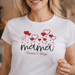 Camiseta Mamá con Nombres y Corazones | Regalo Personalizado Día de la Madre