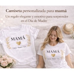 Camiseta Mamá con Nombres Personalizada | Diseño Dorado Elegante