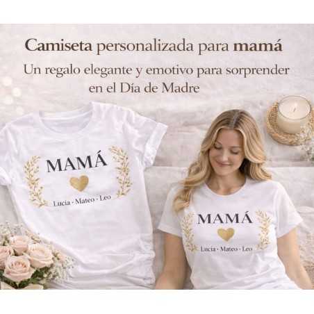 Camiseta Mamá con Nombres Personalizada | Diseño Dorado Elegante