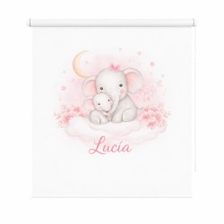 Estor Infantil Personalizado con Nombre | Elefantes Rosa para Bebé | Estores Iroa