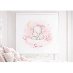 Estor Infantil Personalizado con Nombre | Elefantes Rosa para Bebé | Estores Iroa