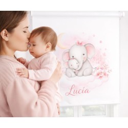 Estor Infantil Personalizado con Nombre | Elefantes Rosa para Bebé | Estores Iroa