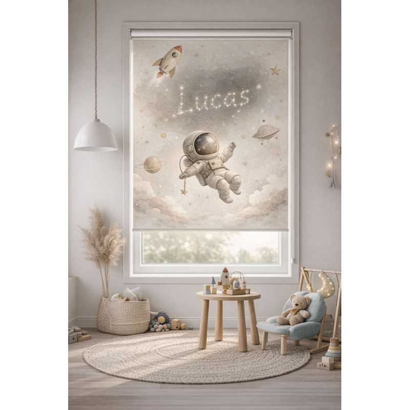 Estor Infantil Astronauta con Nombre | Estor Bebé Espacio Personalizado | Estores Iroa