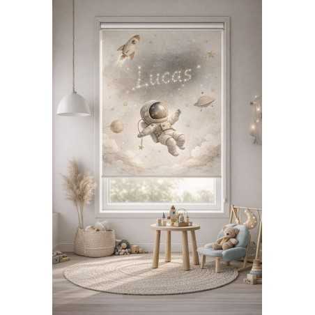 Estor Infantil Astronauta con Nombre | Estor Bebé Espacio Personalizado | Estores Iroa