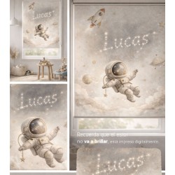 Estor Infantil Astronauta con Nombre | Estor Bebé Espacio Personalizado | Estores Iroa