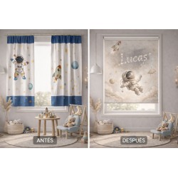 Estor Infantil Astronauta con Nombre | Estor Bebé Espacio Personalizado | Estores Iroa