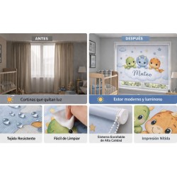 Estor Infantil Dinosaurios Personalizado con Nombre | Estor Bebé Azul | Estores Iroa