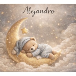 Estor enrollable infantil personalizado con nombre – Estor bebé luna y osito | Estores Iroa