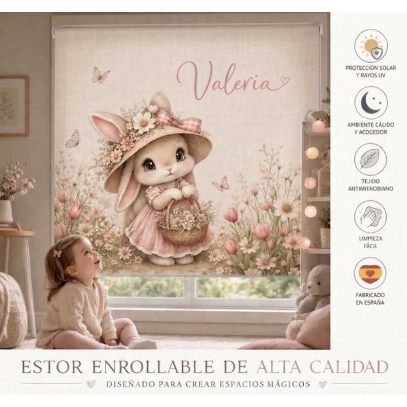 Estor infantil personalizado con nombre - Estor enrollable infantil Jardín Mágico | Estores Iroa