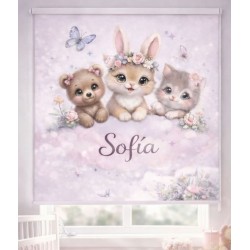 Estor enrollable infantil niña personalizado | Estor infantil con nombre | Animales bebé | Estores Iroa