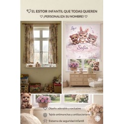 Estor enrollable infantil niña personalizado | Estor infantil con nombre | Animales bebé | Estores Iroa