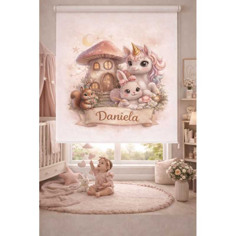 Estor enrollable infantil personalizado con nombre | Estor para habitación de bebé y niña| Estores Iroa