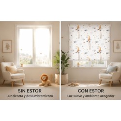 Estor Infantil Personalizado Nubes y Luna | Estor Bebé Enrollable a Medida