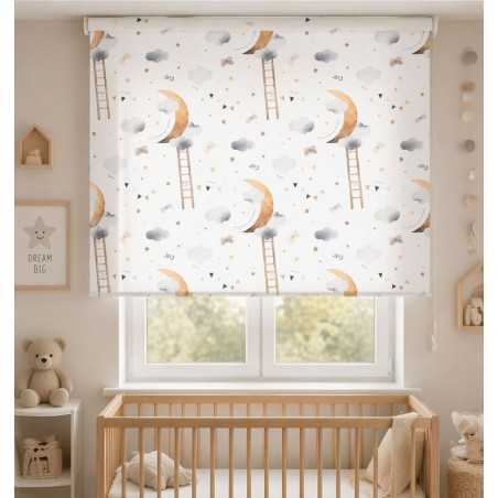 Estor Infantil Personalizado Nubes y Luna | Estor Bebé Enrollable a Medida