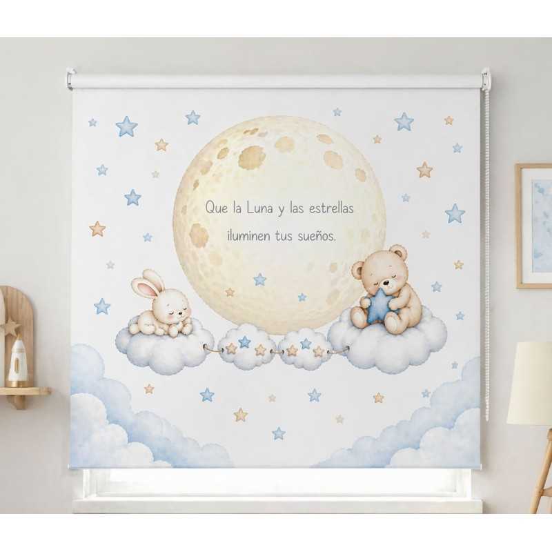 Estor Infantil Luna y Estrellas | Estor Bebé Enrollable | Estores Iroa