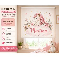 Estor Infantil Personalizado Unicornio con Nombre | Estor para habitación de bebé y niña| Estores Iroa
