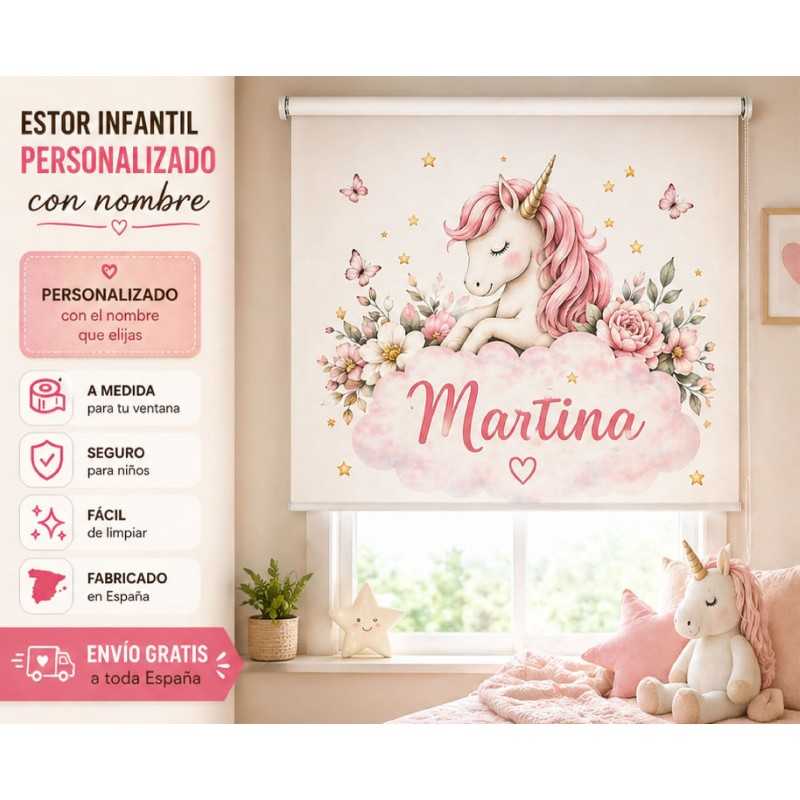 Estor Infantil Personalizado Unicornio con Nombre | Estor para habitación de bebé y niña| Estores Iroa