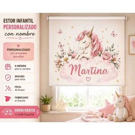 Estor Infantil Personalizado Unicornio con Nombre | Estor para habitación de bebé y niña| Estores Iroa